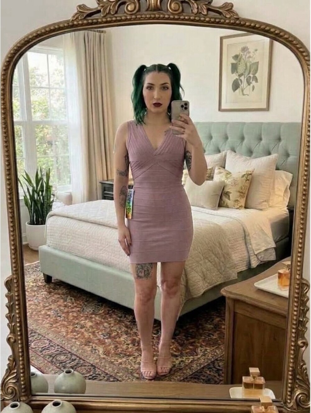 NWT WOW Couture Gold Label Pink Bandage Bodycon V Neck Mini Dress Women's Size S
